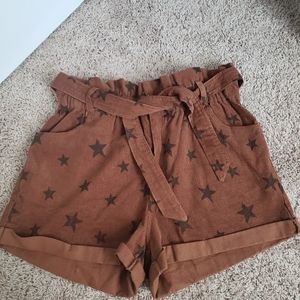 High Waisted Brown Corduroy Shorts with Stars